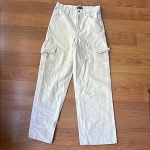 Women's Cream Straight Leg Cargo Pants 24 waist